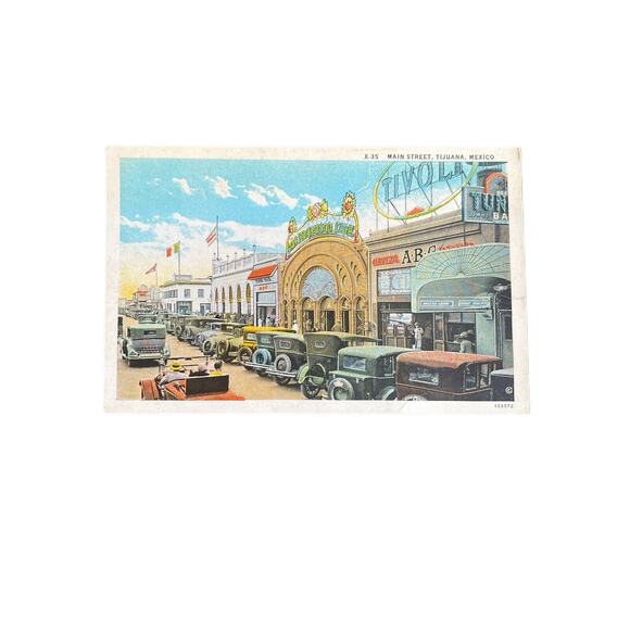 Atq Early 1900s postcard Ephemera Main St Tijuana Mexico Model T Fords Litho See - Picture 2 of 5